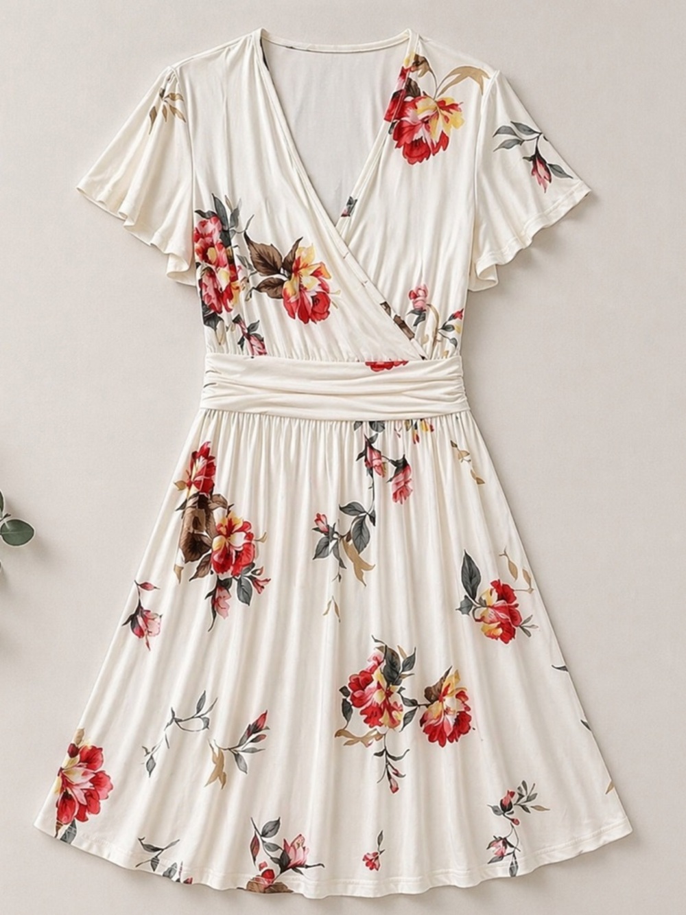 Short Sleeve Casual Dress V-Neck Floral Party Dress. Size Medium